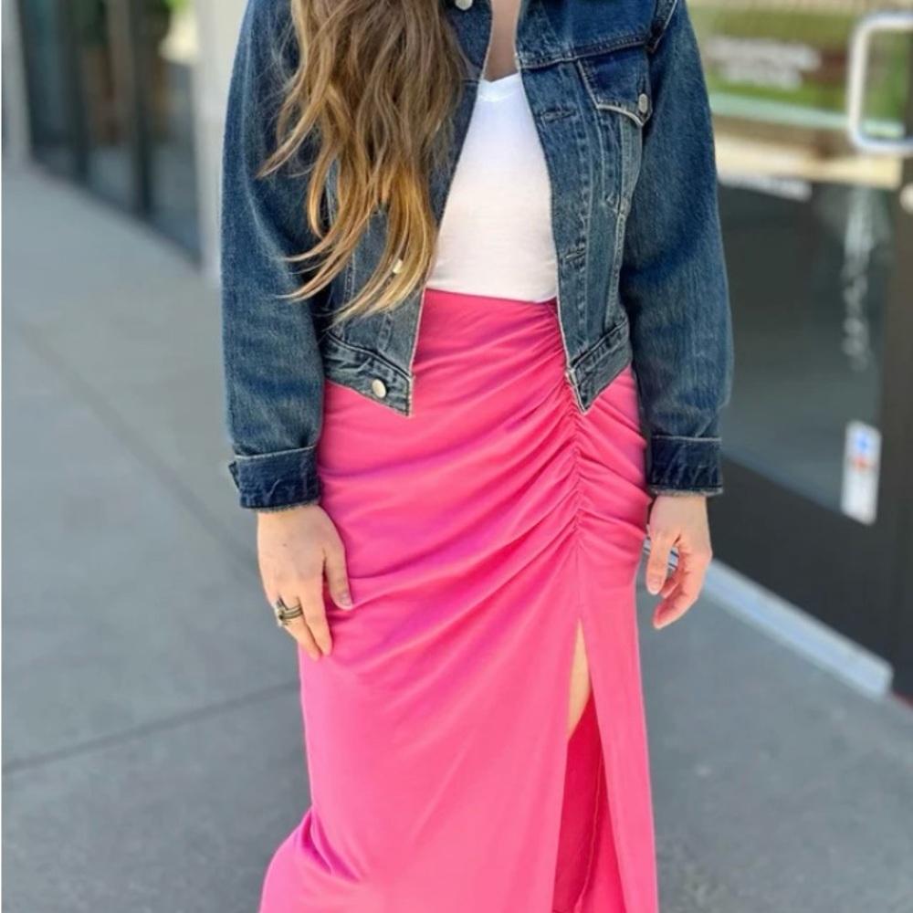 Bobi Los Angeles Shiloh Shirred Pink high slit Skirt size Small